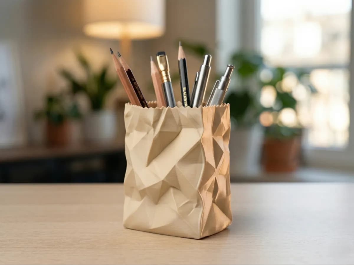 Porta-Canetas de Saco de Papel Amassado - Organizador de Mesa