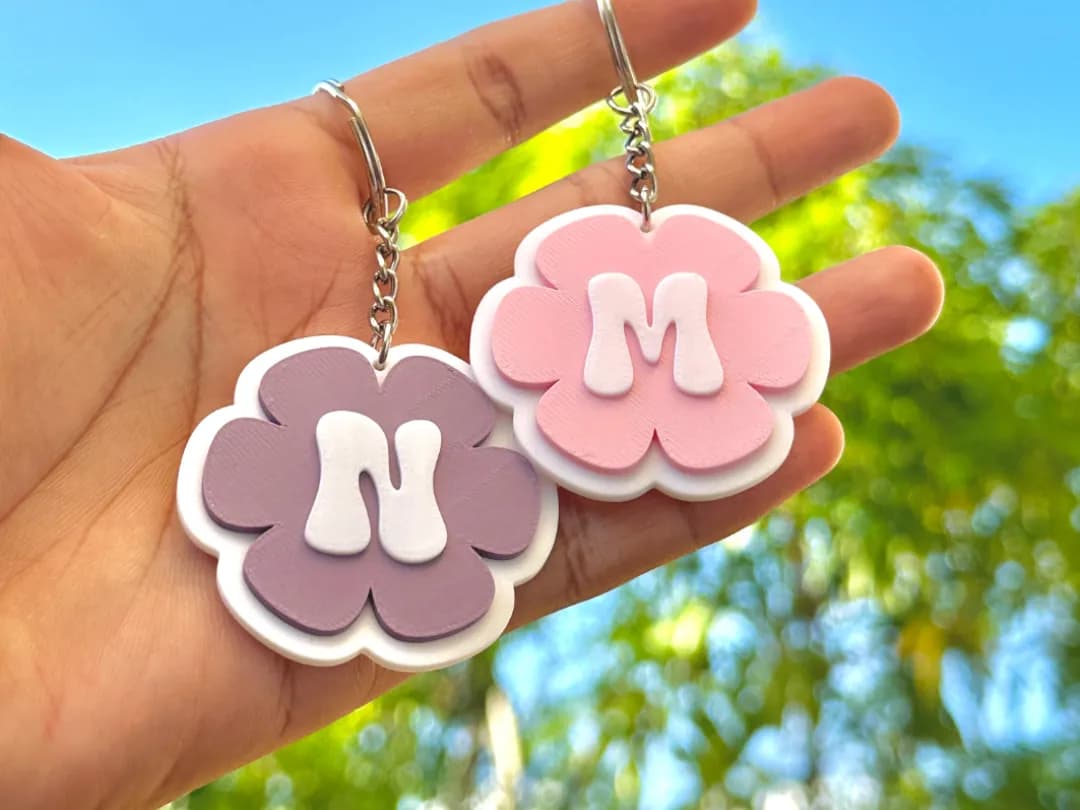 Flower Initial Keychains