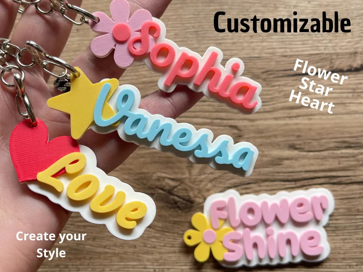 Keychain Names Flower Star Heart full customizable