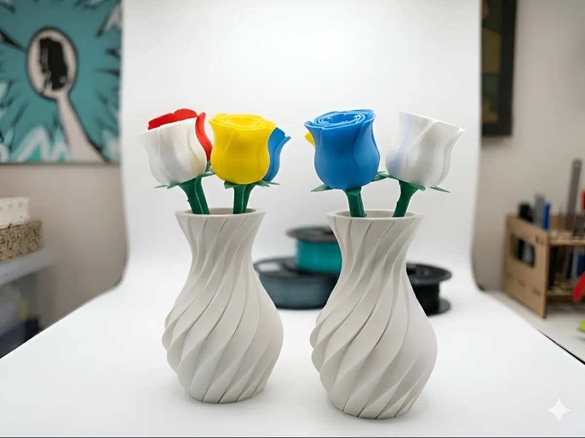 Vase with Roses and Stems - Flowers Bouquet