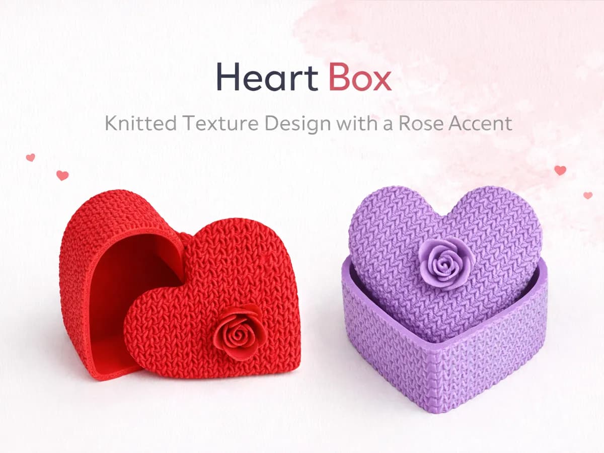 Knitted heart-shaped storage box with flower