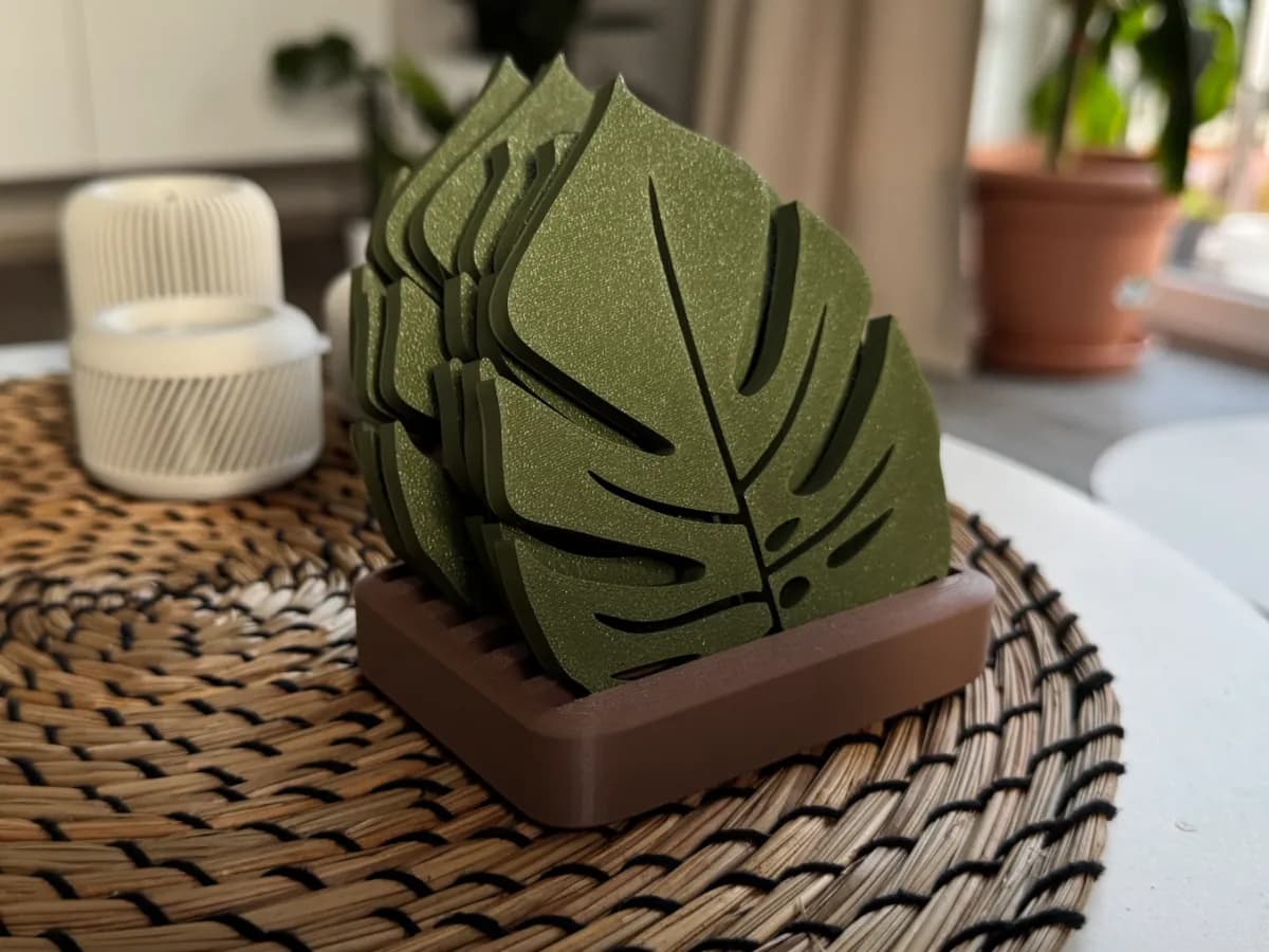 Conjunto de Porta-Copos de Folha de Monstera com Suporte